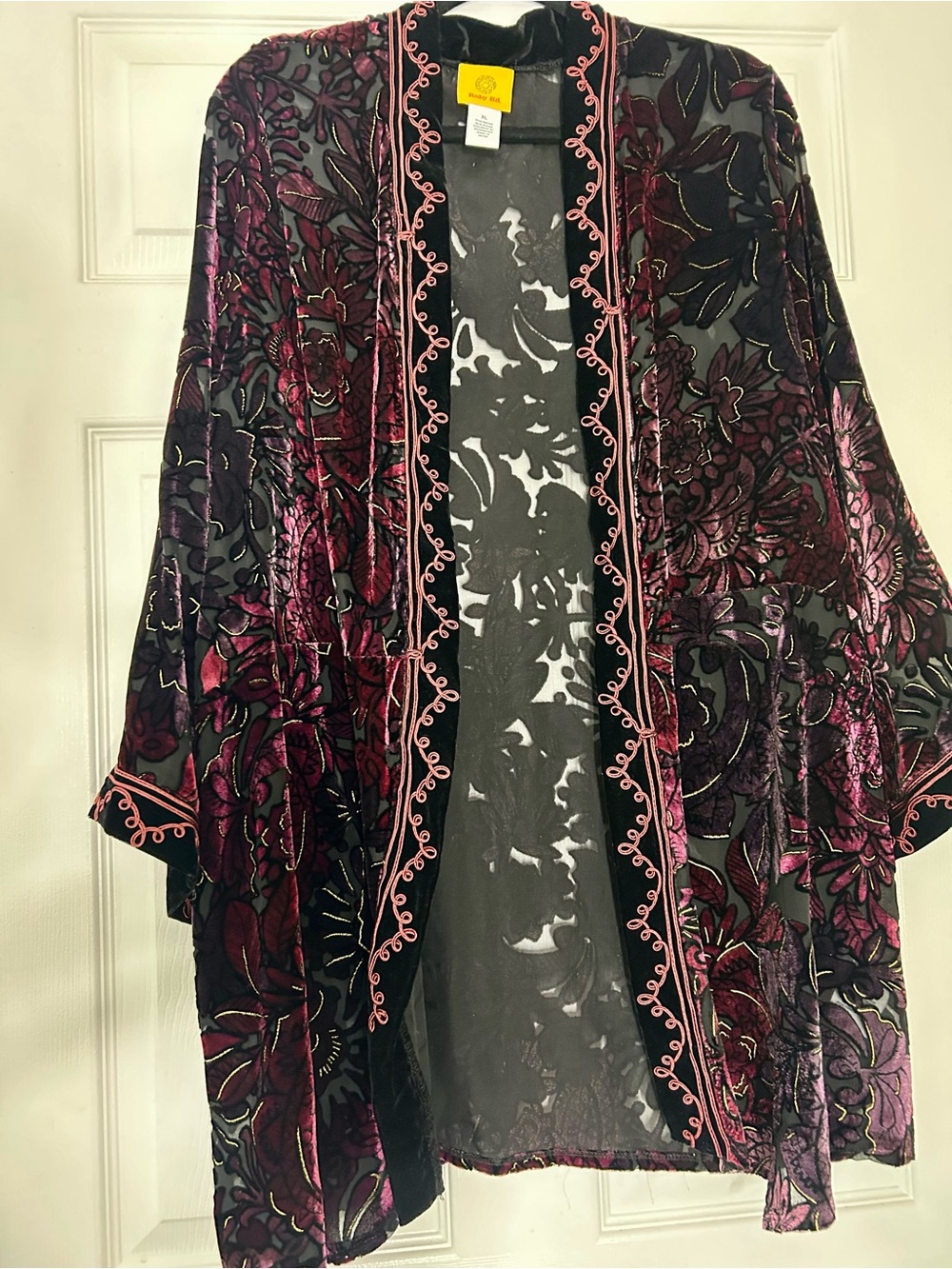 Ruby Rd. Velvet Burnout Floral Kimono in Burgundy, Purple, Black